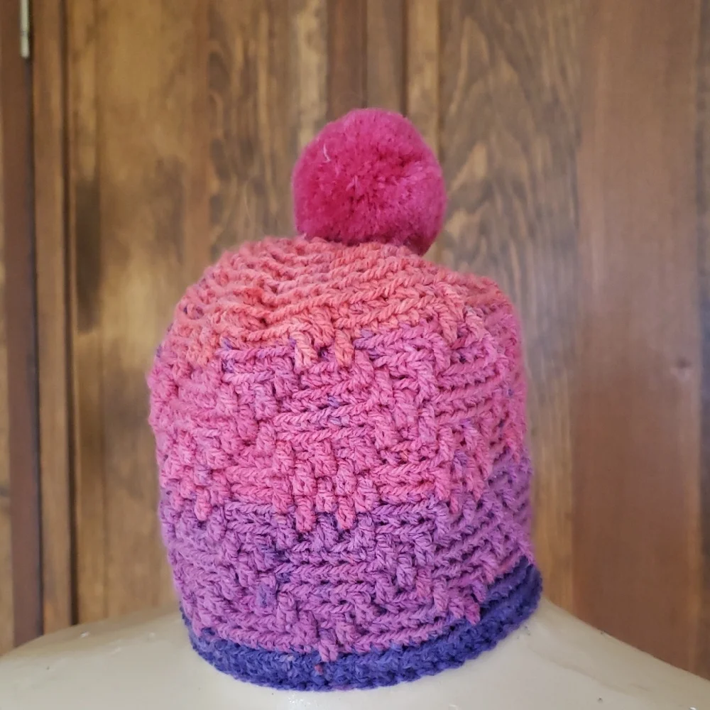 Handmade Pink and Purple Knit Beanie Hat